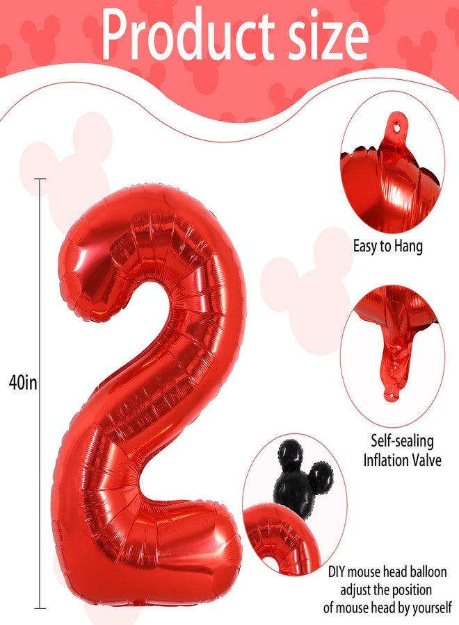 Vuzvuv 40 Inch Mouse Number Balloon No.2, Black Mouse Head Balloon and Red Giant Giant Number Two Balloon for Birthday, Mouse Theme Party Supplies, Baby Shower,Anniversary Decoration - Image 3